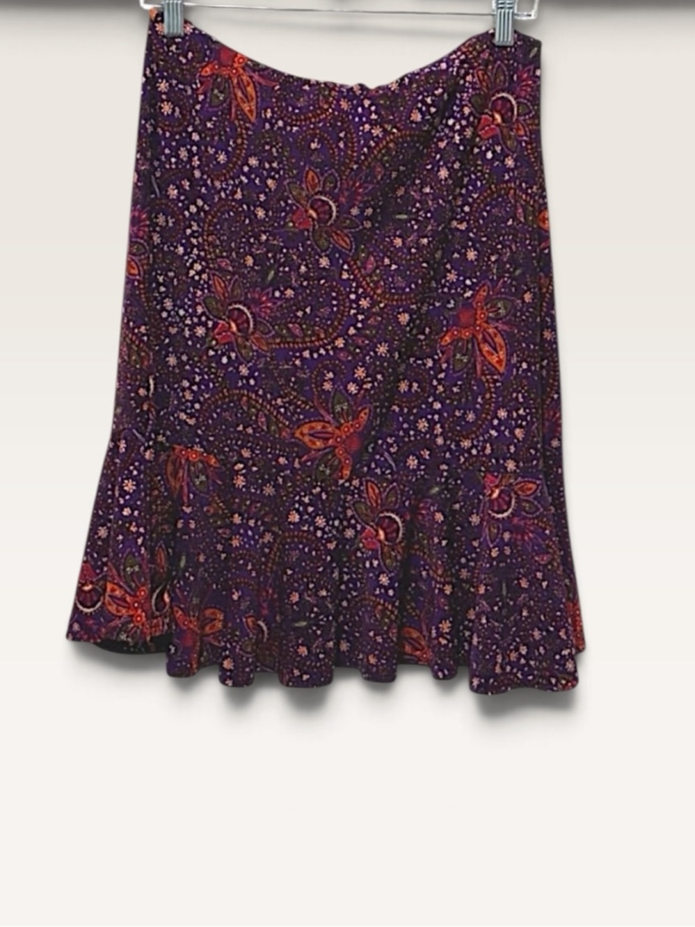 Chaps Classics Purple Paisley Floral Flounce Midi Skirt M